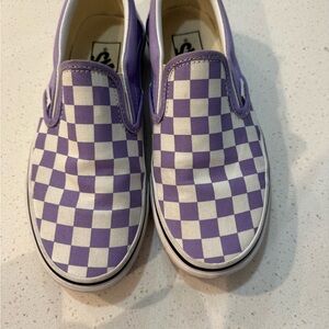 Vans Purple and White Checkered Slip-On Sneakers
